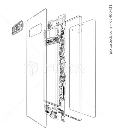 Disassembled smartphone concept outline. Vector Disassembled smartphone concept outline. Vector 65400431