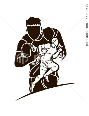 Group of Rugby players action cartoon sport graphic vector. 65400649