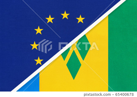 European Union or EU vs Saint Vincent and the Grenadines national flag European Union or EU vs Saint Vincent and the Grenadines national flag 65400678