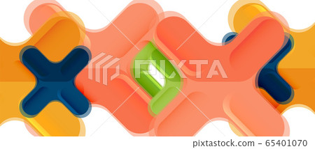 Glossy multicolored plastic style cross composition, x shape design, techno geometric modern abstract background. Trendy abstract layout template 65401070