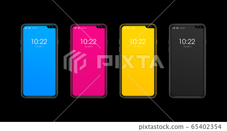 CMYK smartphone set isolated on black Background. CMYK smartphone set isolated on black Background. 65402354