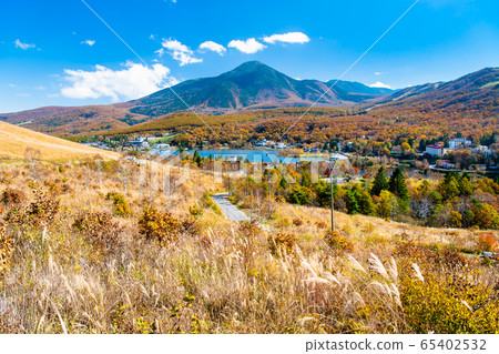 Shirakaba Plateau, Nagano Prefecture Lake Shirakaba and Mt Tateshina dyed in autumn colors Shirakaba Plateau, Nagano Prefecture Lake Shirakaba and Mt Tateshina dyed in autumn colors 65402532
