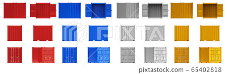 A high quality image of 10ft shipping containers on a white background. 65402818