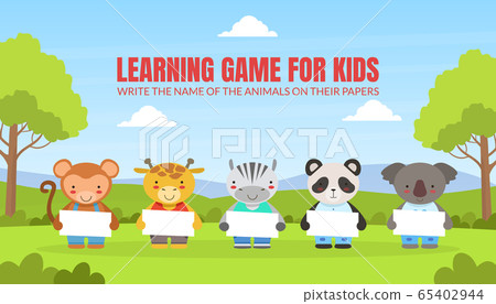 Write the Name of the Animals on their Papers, Learning Educational Game for Preschool Kids Vector Illustration Write the Name of the Animals on their Papers, Learning Educational Game for Preschool Kids Vector Illustration 65402944