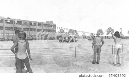 School athletic meet, ball case, spectator, building, illustration 12 School athletic meet, ball case, spectator, building, illustration 12 65403392