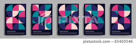 Retro geometric covers design vector set. 70s style design. 65403546