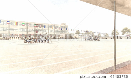 School athletic meet, ball case, audience, building, illustration 28 School athletic meet, ball case, audience, building, illustration 28 65403786