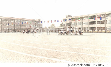 School athletic meet, ball case, spectator, building, illustration 12 65403792