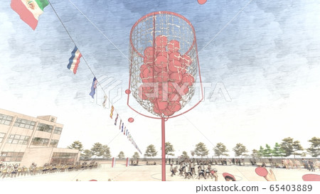 School athletic meet, ball case, audience, building, illustration 10 65403889