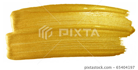 Gold brush paint stroke. Acrylic golden color 65404197