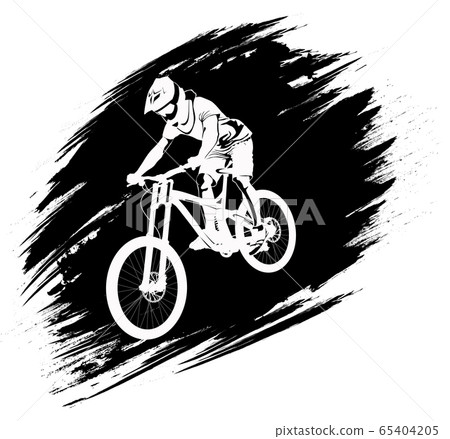 Silhouette of a cyclist riding a mountain bike 65404205