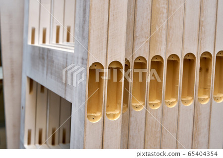 Joinery. Stacked door leafs. Wood door manufacturing process. Furniture manufacture. 65404354