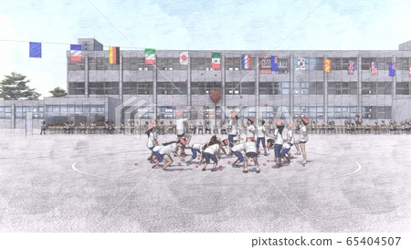 School athletic meet, ball case, audience, building, illustration 1 65404507