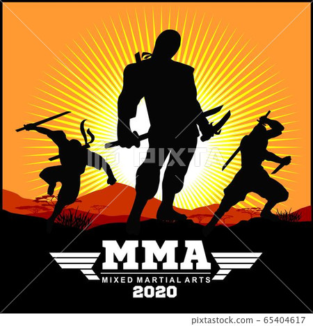 Silhouettes of Ninja Warriors against a Landscape 65404617