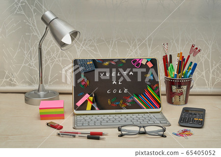 Desk prepared for the return to school Desk prepared for the return to school 65405052