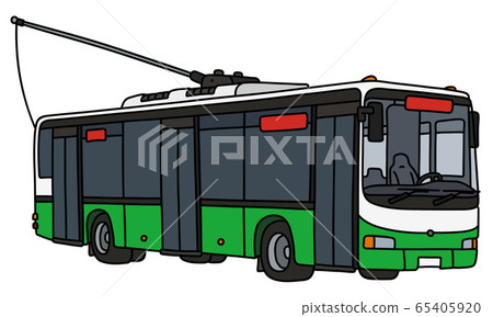 The green and white trolley bus 65405920