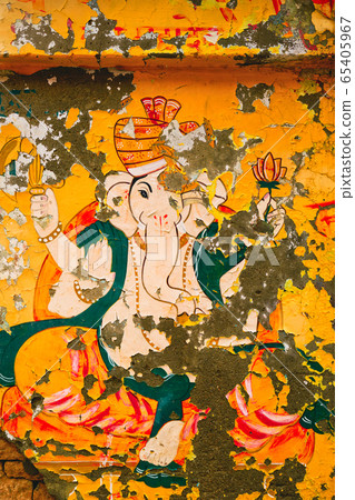 Ganesha Indian Hindu god image painted on wall Ganesha Indian Hindu god image painted on wall 65405967