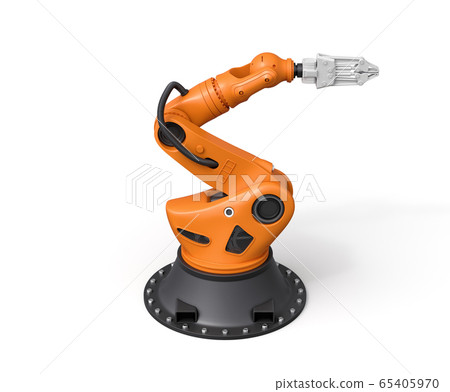 3d rendering of orange robotic arm isolated on white background 3d rendering of orange robotic arm isolated on white background 65405970