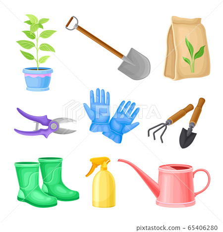 Garden Tools with Watering Can and Ironmongery Vector Set Garden Tools with Watering Can and Ironmongery Vector Set 65406280