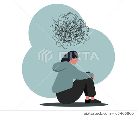Stop cyberbullying. Depressed girl suffering from online harassment, isolated vector illustration in flat style Stop cyberbullying. Depressed girl suffering from online harassment, isolated vector illustration in flat style 65406860