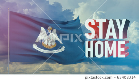 Stay home stay safe - letter typography 3D text for self quarantine times concept with flag of the states of USA. State of Louisiana flag Pandemic 3D illustration. 65408314
