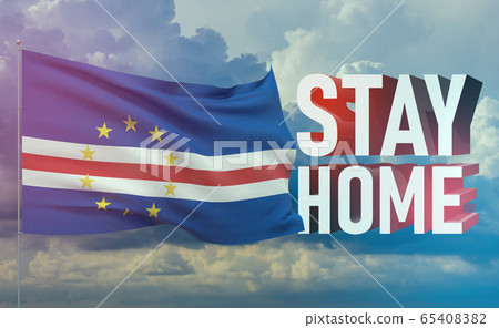 Stay home stay safe - letter typography 3D text for self quarantine times concept with flag of Cape Verde. 3D illustration. Stay home stay safe - letter typography 3D text for self quarantine times concept with flag of Cape Verde. 3D illustration. 65408382