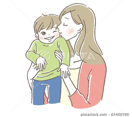 Child and mother kiss 65408598