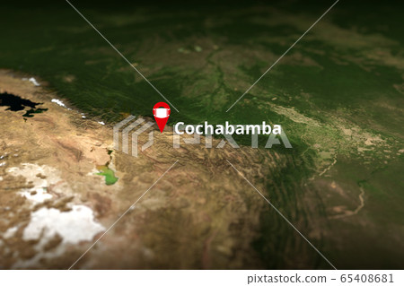 Cochabamba, Bolivia geotag with face mask, COVID-19 coronavirus disease self-isolation related 3D rendering 65408681