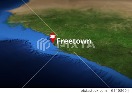 Freetown, Sierra Leone geotag with face mask, COVID-19 coronavirus disease self-isolation related 3D rendering 65408694