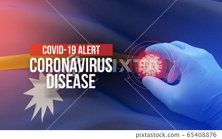 COVID-19 alert, coronavirus disease - letter typography text. Medical virus molecular concept with flag of Nauru. 3D illustration. 65408876
