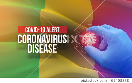 COVID-19 alert, coronavirus disease - letter typography text. Medical virus molecular concept with flag of Mali. 3D illustration. COVID-19 alert, coronavirus disease - letter typography text. Medical virus molecular concept with flag of Mali. 3D illustration. 65408888