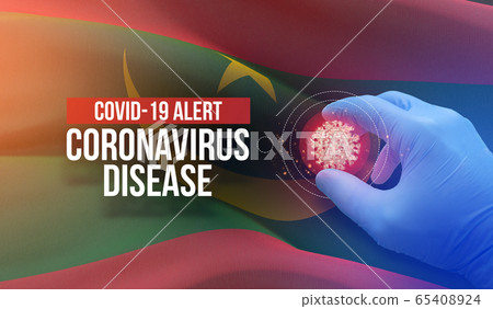 COVID-19 alert, coronavirus disease - letter typography text. Medical virus molecular concept with flag of Mauritania. 3D illustration. 65408924