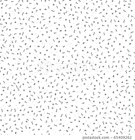 Memphis style doodle vector pattern with different hand drawn shapes. Seamless background with black 65409262