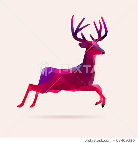 Vivid neon christmas polygonal reindeer 65409330