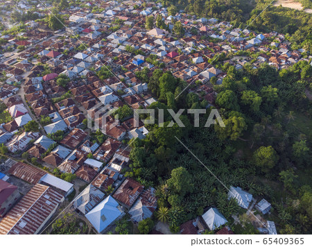 Aerial shot of Pemba island, zanzibar archipelago. Wete city at sunset time 65409365