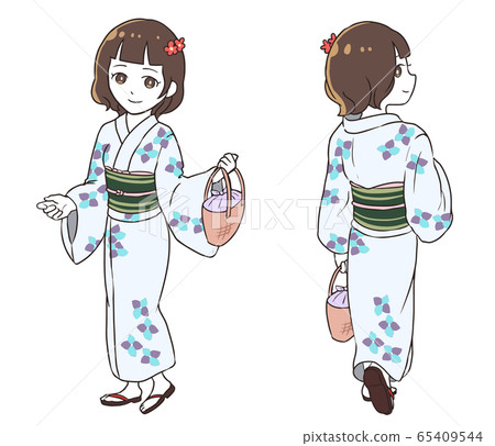 Woman in yukata with bag - Stock Illustration [65409544] - PIXTA