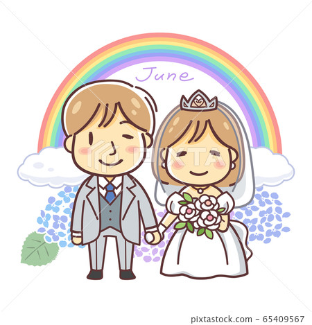 一對六月新娘的插圖（婚紗，西式服裝） 65409567