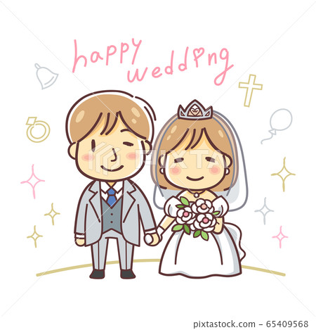 婚禮情侶插圖和字母（婚紗，西式衣服） 65409568