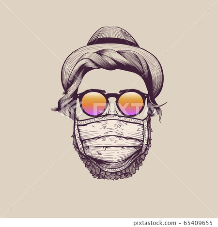 Hipster with hat wearing protection face mask Hipster with hat wearing protection face mask 65409655