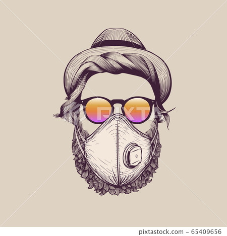 Hipster with hat wearing protection ffp3 mask Hipster with hat wearing protection ffp3 mask 65409656