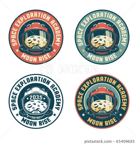 Retro space badge with astronaut helmet and moon Retro space badge with astronaut helmet and moon 65409685