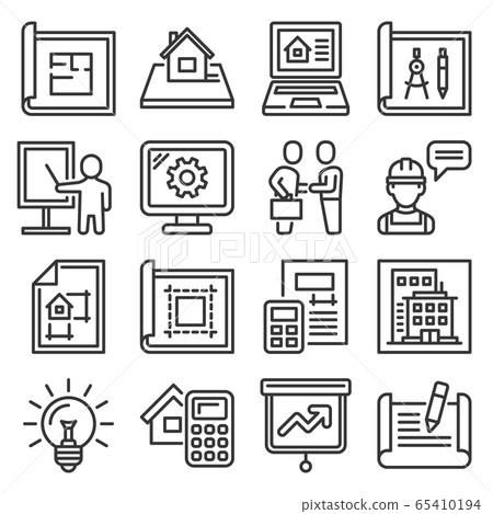 Project and Building Design Icons Set. Line Style Vector Project and Building Design Icons Set. Line Style Vector 65410194