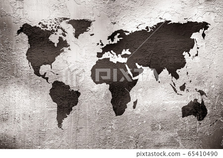 grunge map of the world over metal texture 65410490