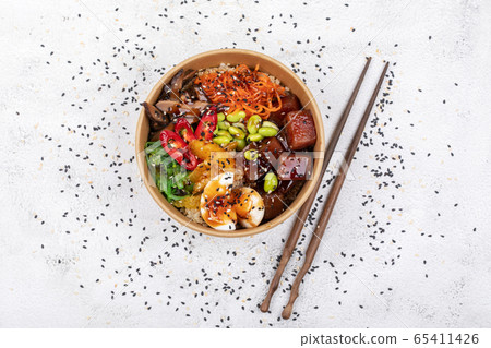 Traditional Hawaiian Poke with vegetables Traditional Hawaiian Poke with vegetables 65411426