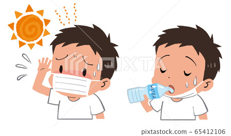 Stock illustration: boy drinking water mask child heat stroke measures Stock illustration: boy drinking water mask child heat stroke measures 65412106