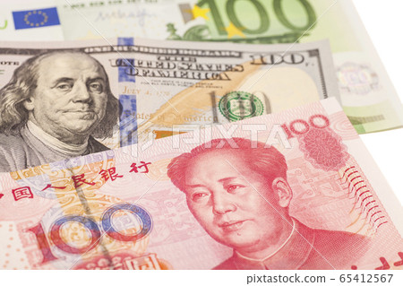 American dollars, European euro and Chinese yuan 65412567