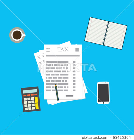 Tax calculation, paper and other objects. 65415364