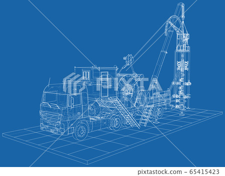 Coil Tubing roll Truck. EPS10 format. Vector created of 3d 65415423