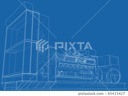 Diesel generator. The layers of visible and invisible lines are separated. EPS10 format. Wire-frame 65415427