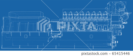 Diesel generator. The layers of visible and invisible lines are separated. EPS10 format. Wire-frame 65415446